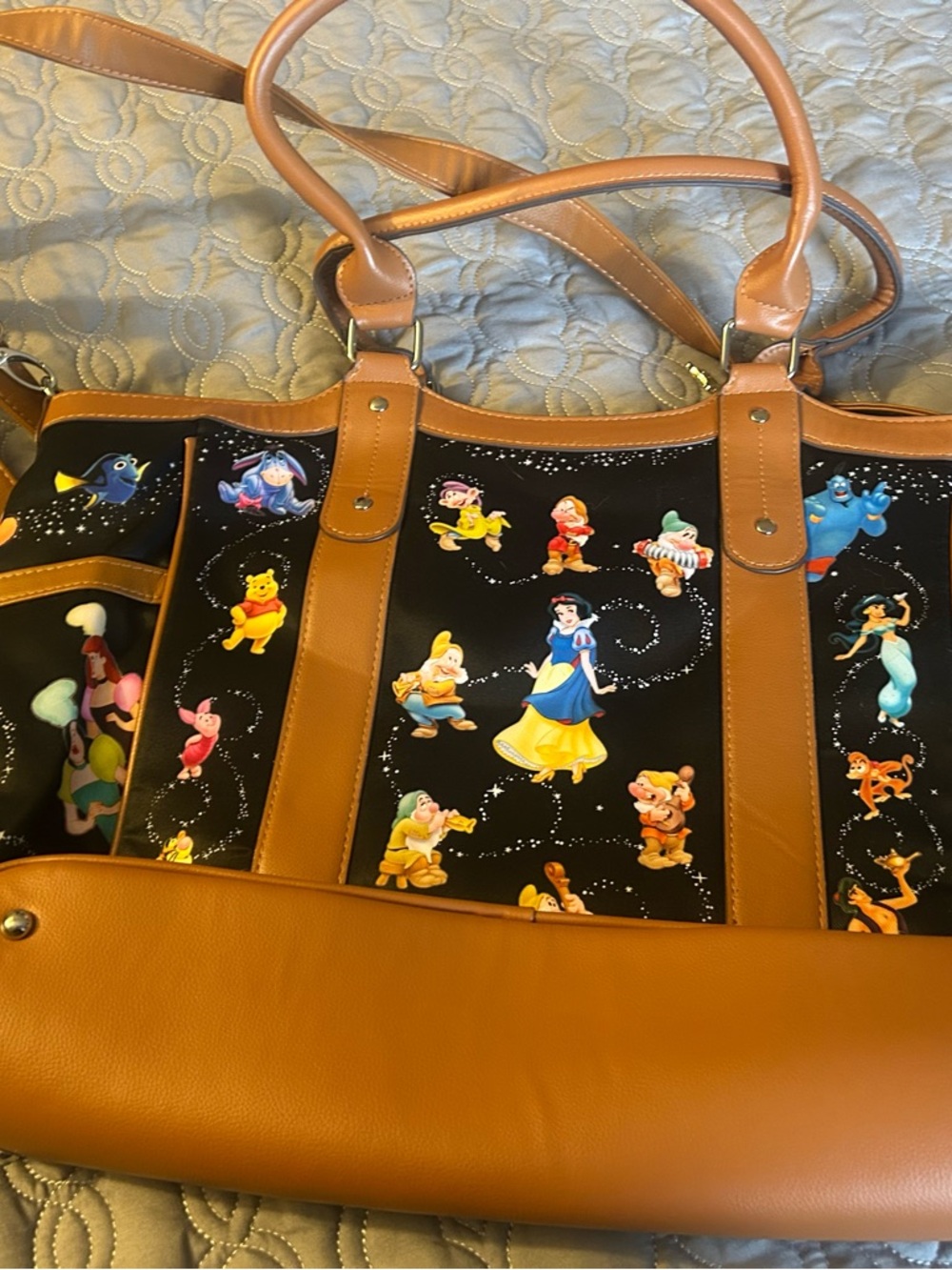 Tan and Black Disney Character Print Tote Bag